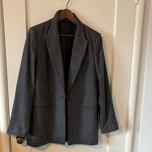 & Other Stories Charcoal Herringbone Wool Blend Blazer